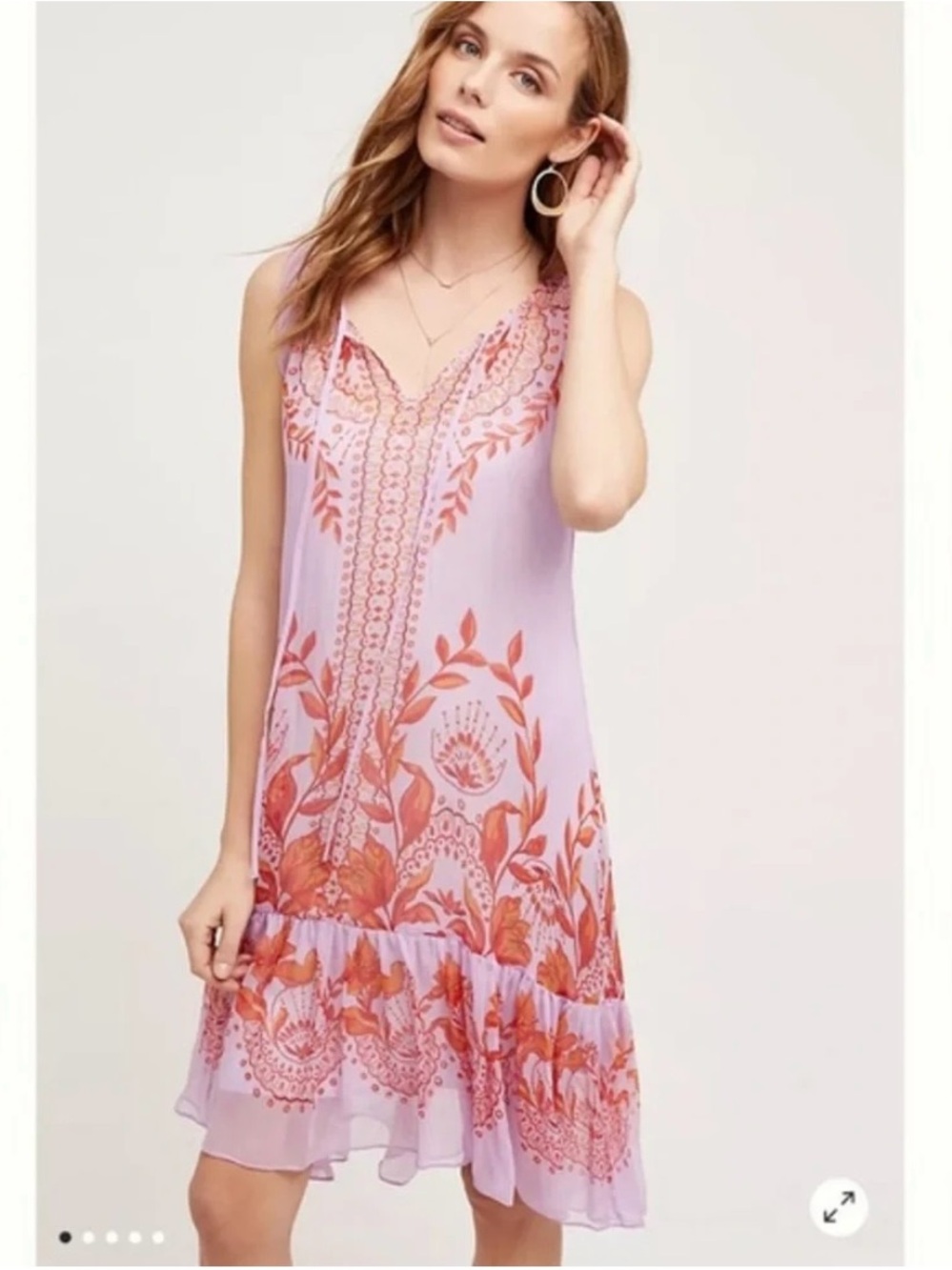 Anthropologie Floreat Wisteria Silk Sheer Boho Dress